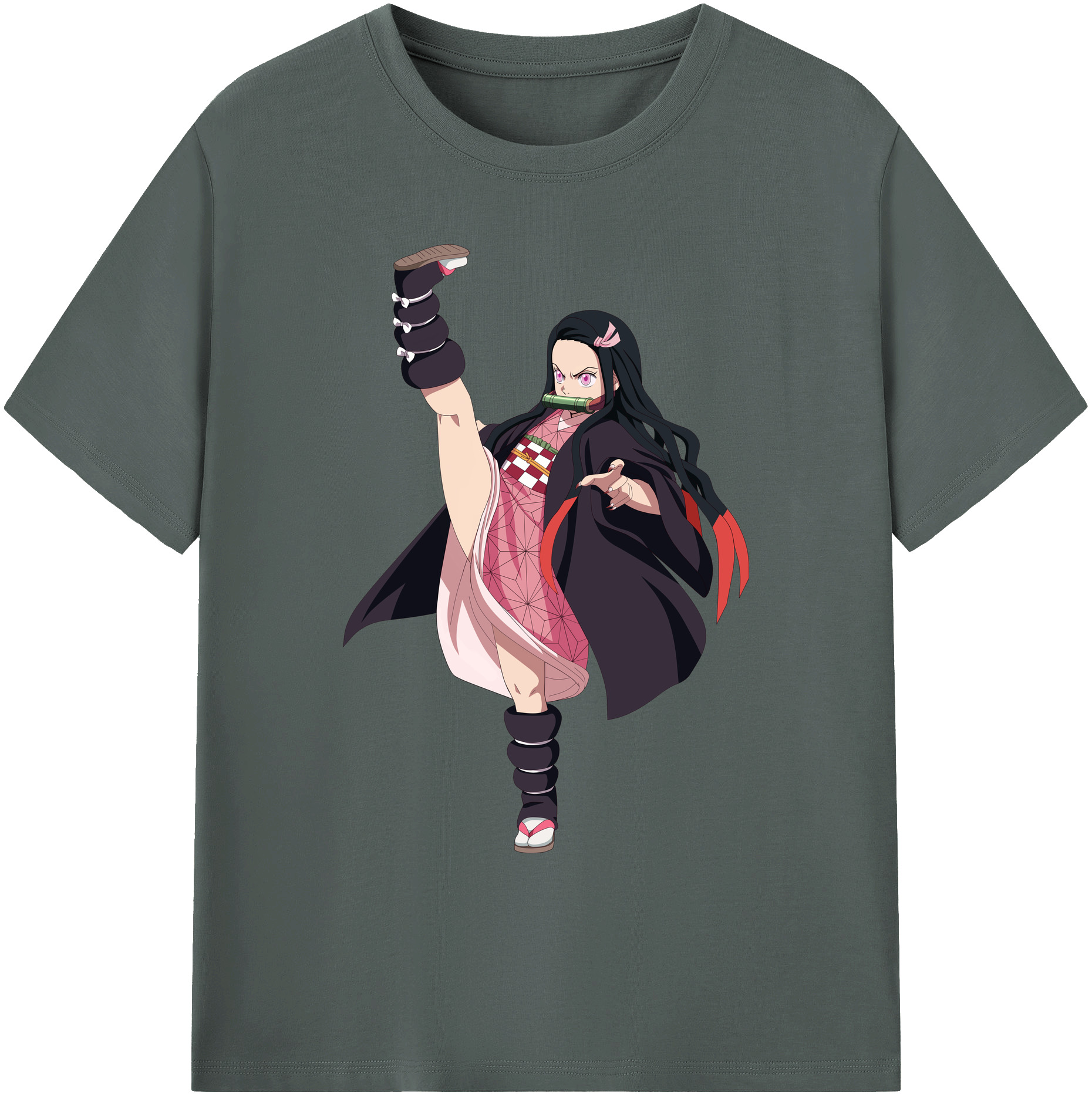 （画像用） 鬼滅の刃（きめつのやいば）竈門 禰󠄀豆子／かまど ねずこ Kamado Nezuko 綿100％ メンズ半袖Tシャツ｜肌触りやわらか＆通気性